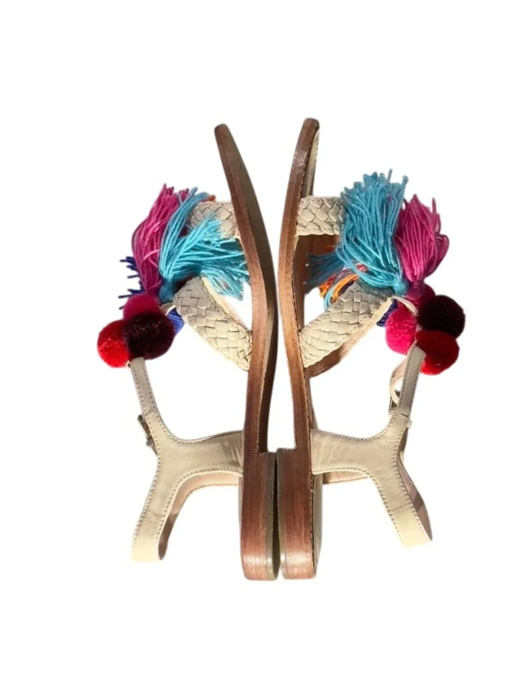 KATE SPADE New York Sunset Women's Sandals Beige Leather Woven Tassel Size 7M